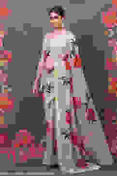 Rohit Bal Off White Silk Blend Embroidered Saree image number 1