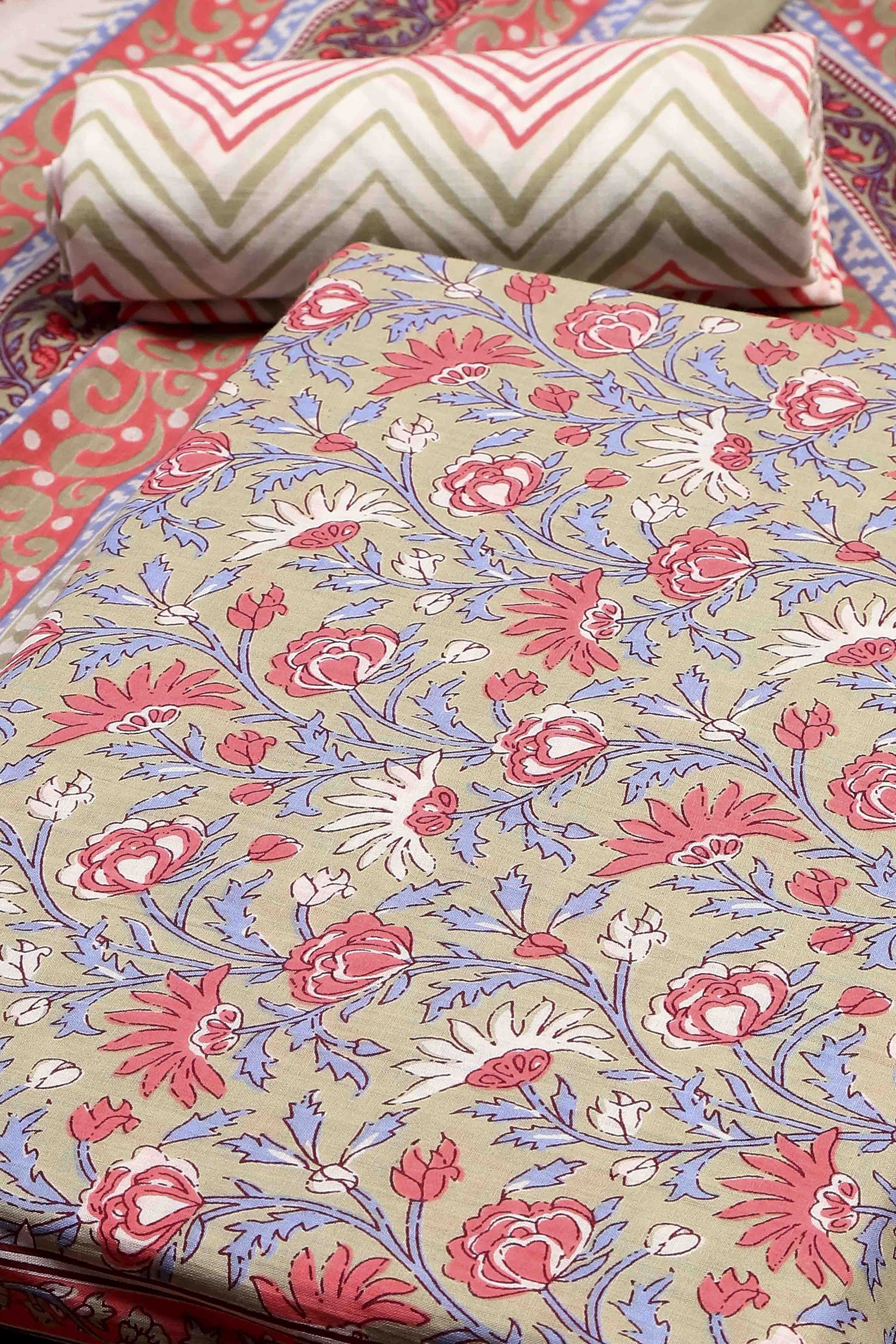 Teal Cotton Screen Print Unstitched Suit Set image number 1