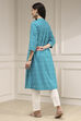 Blue Cotton Ikat Straight Kurta image number 3