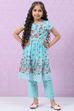 Sky Blue Art Silk Straight Printed Kurta Set image number 0