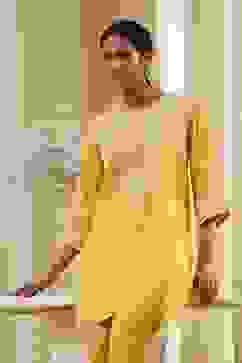 Yellow Cotton Embroidered Straight Kurta Set image number 0