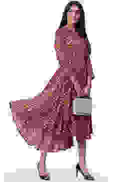 Rust Rayon Flared Printed Dress image number 5