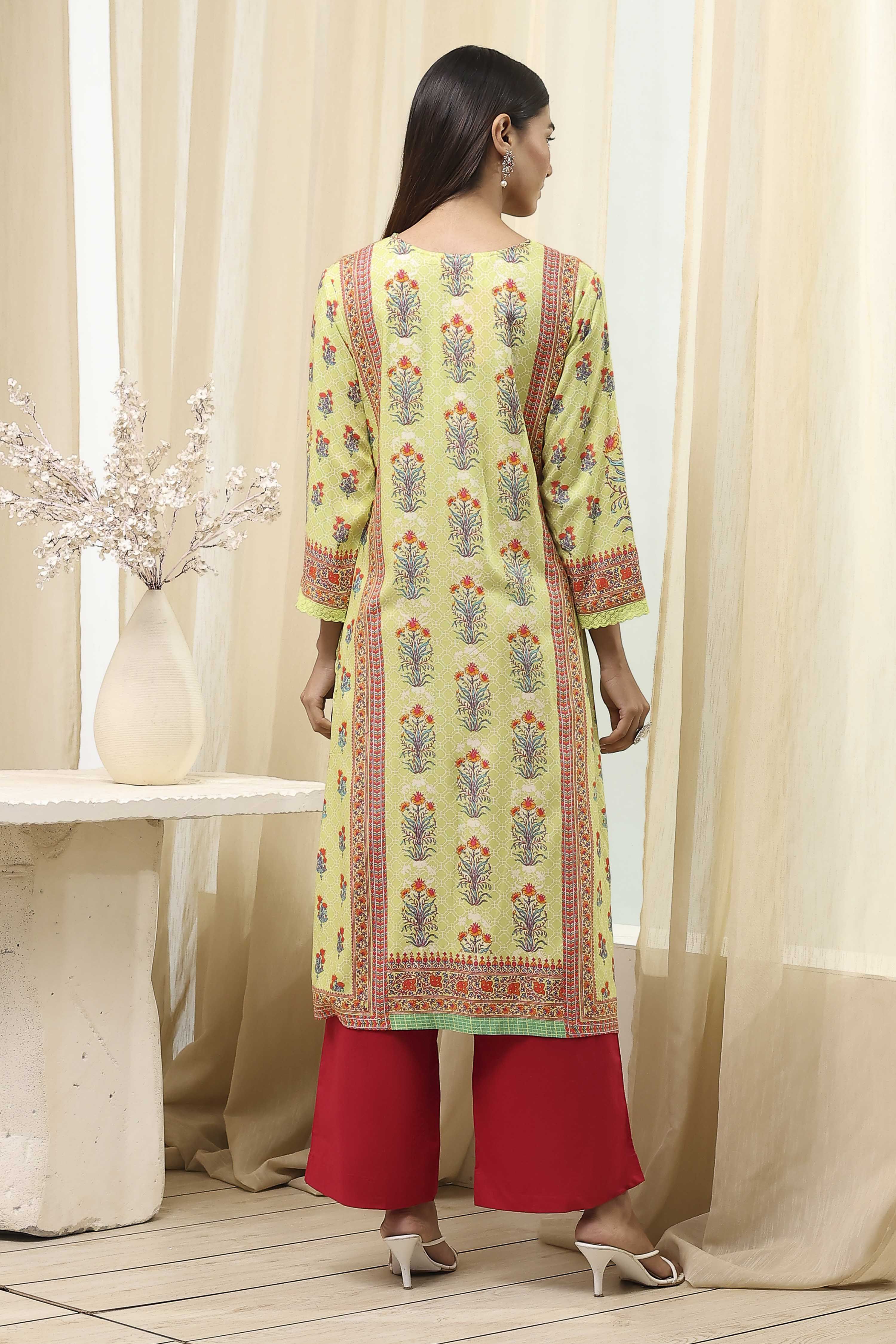 Green Printed Straight Kurta image number 3