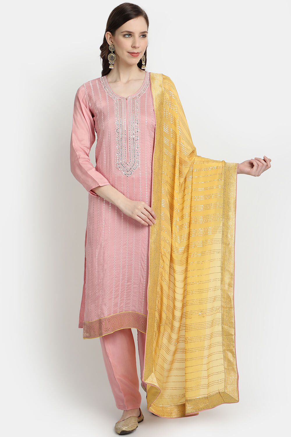 Red Silk Unstitched Suit Set image number 0