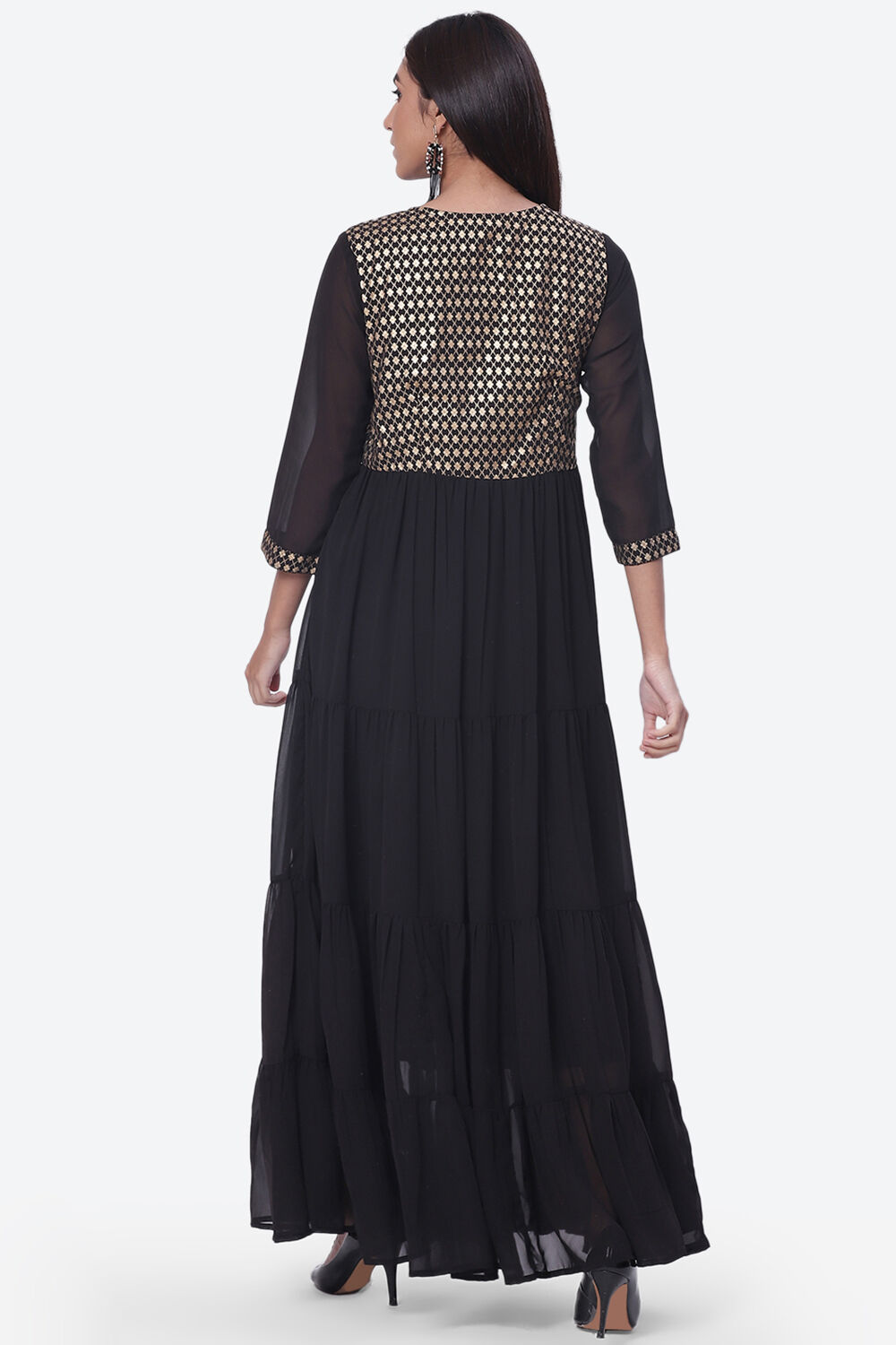 Red Art Silk Fusion Dress image number 4