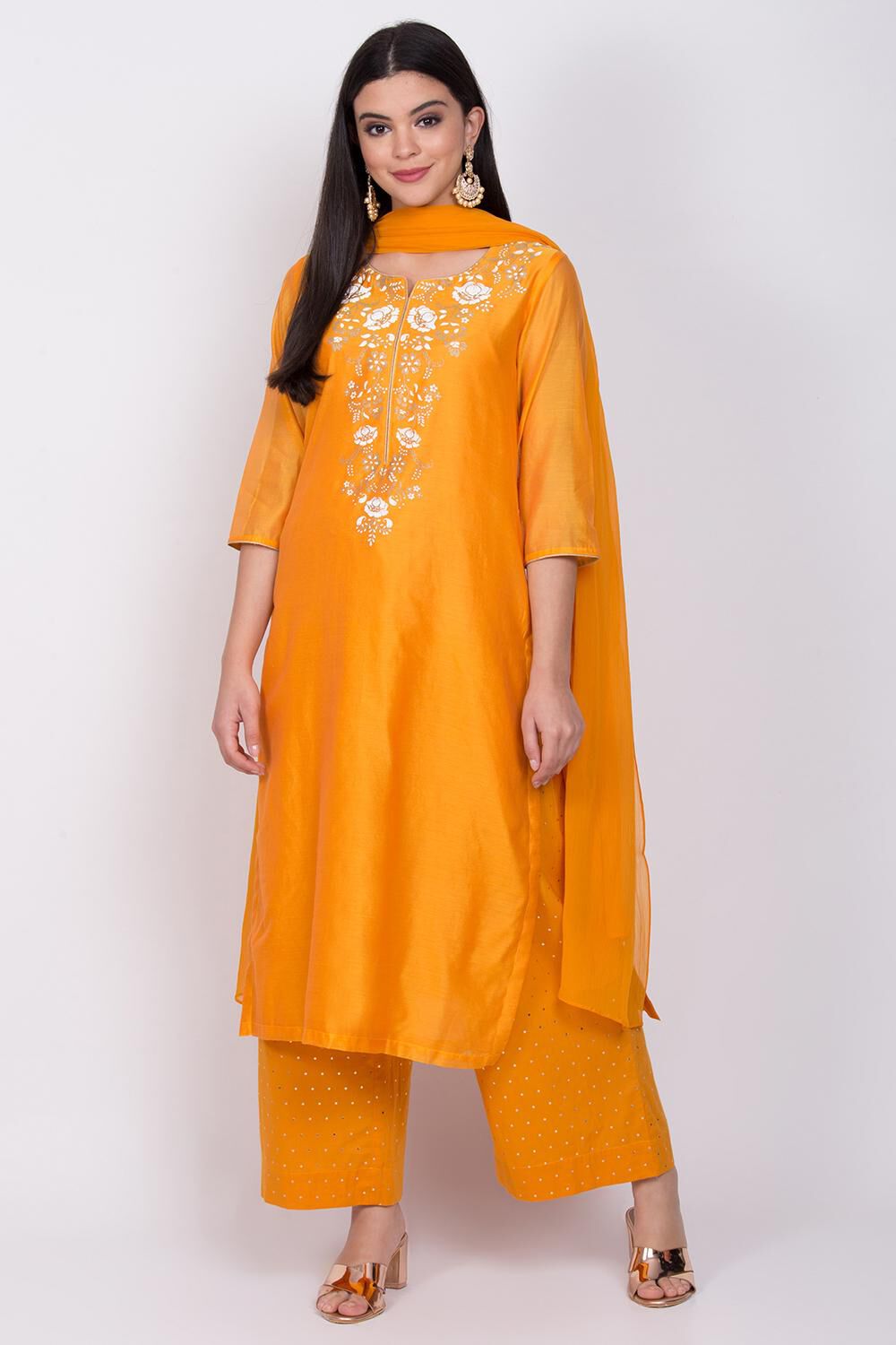 Yellow Straight Kurta Palazzo Suit Set image number 0