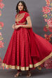 Red Silk Flared Solid Suit Set image number 5