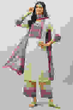 Cream Cotton Straight Kurta Palazzo Suit Set image number 0