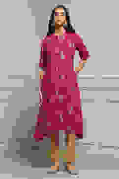 Fuchsia Rayon Asymmetric Kurta image number 0