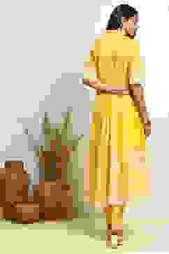 Yellow Blue Printed Cotton Anarkali Suit Set image number 4