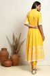 Yellow Blue Printed Cotton Anarkali Suit Set image number 4