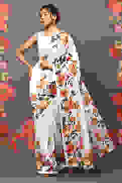 Rohit Bal Off White Cotton Blend Saree image number 0