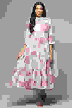 Powder Blue Cotton Anarkali Kurta Churidar Suit Set image number 0