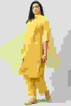 Mustard Viscose Straight Kurta Palazzo Suit Set image number 4