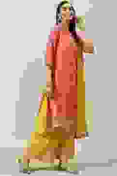 Pink & Yellow Printed Layered Kurta Palazzo Suit Set image number 7