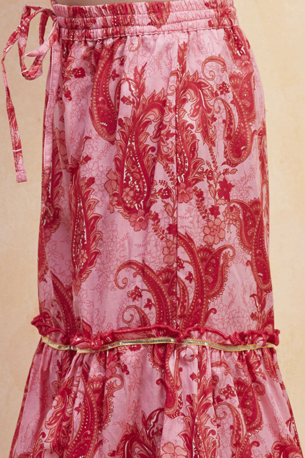 Pink Cotton Printed Gathered Suit Set image number 2