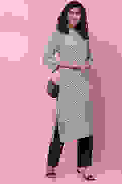 Black And Off White Rayon Kurta image number 5