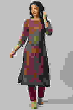 Burnt Orange Rayon Straight Printed Kurta image number 0