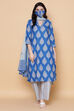 Royal Blue Cotton Straight Kurta Palazzo Suit Set image number 4