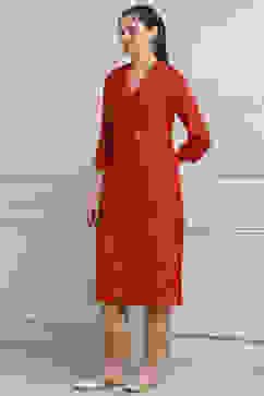 Red Viscose Rayon Straight Kurta Pants Set image number 3