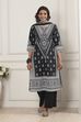 Black Cotton Printed Straight Suit Set image number 6