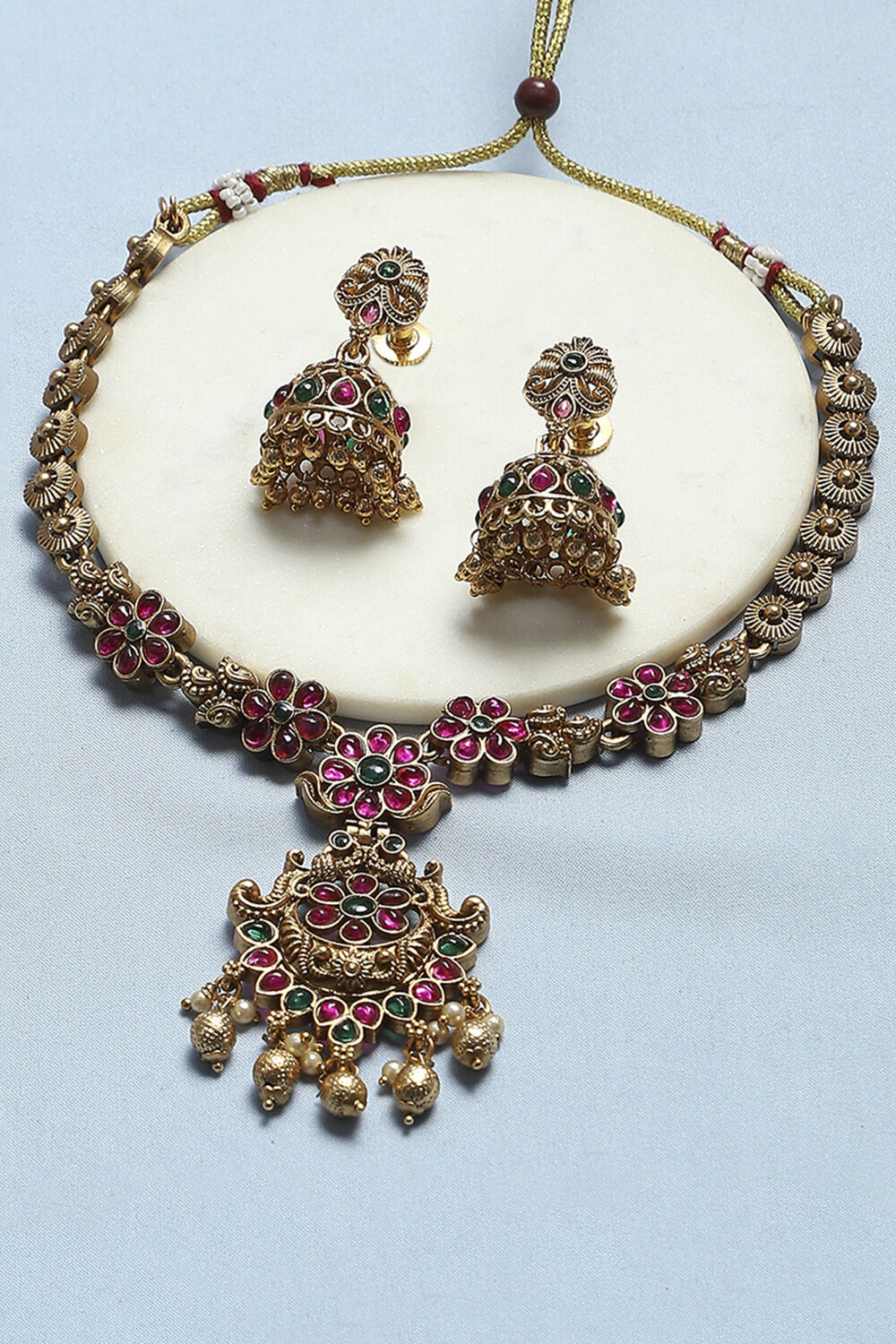 Red Green Stone Necklace Set image number 5