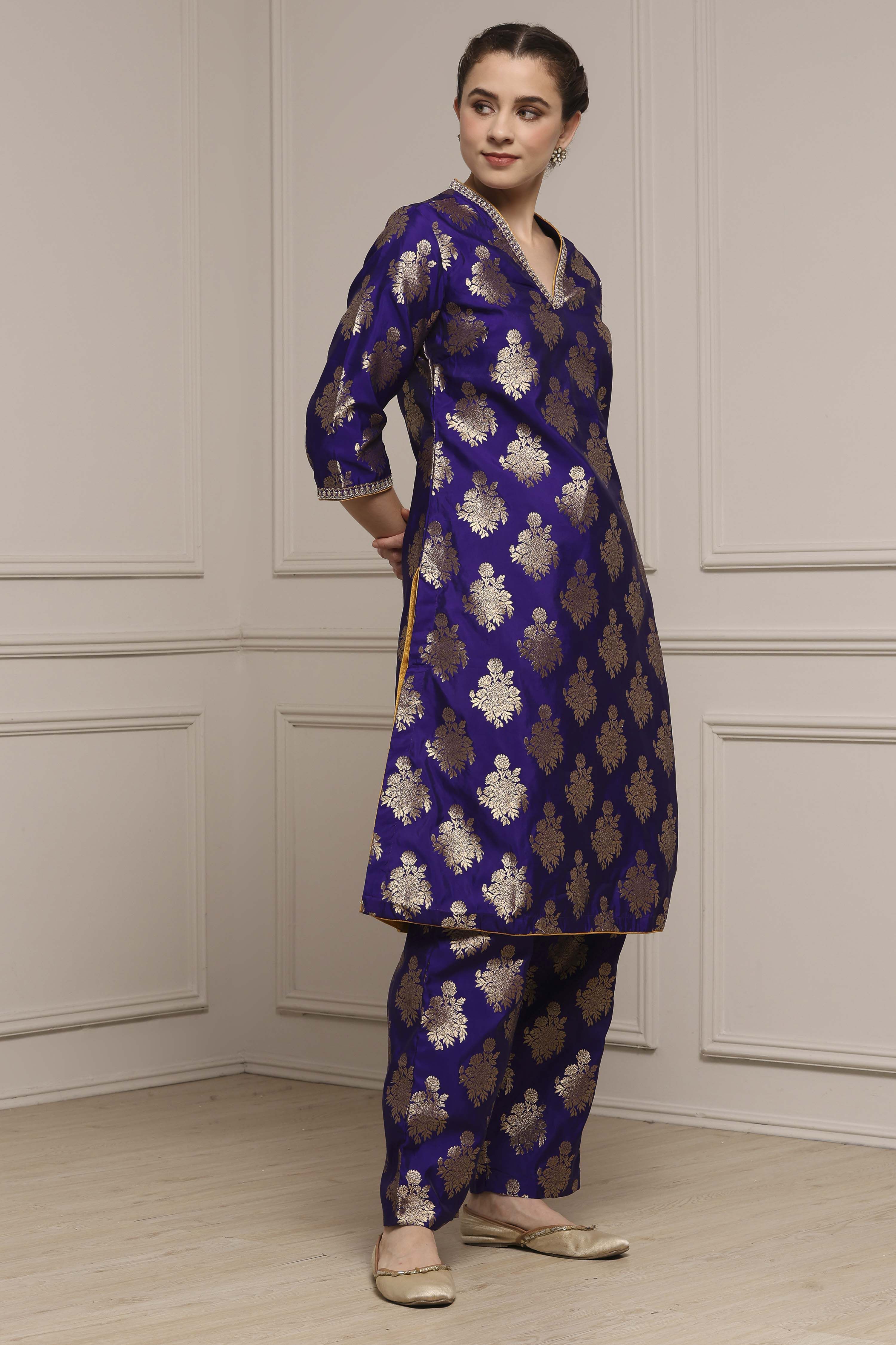 Purple Art Silk Printed Straight Co-ord Set image number 5