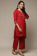 Blue Cotton Blend Straight Kurta Palazzo Suit Set image number 5