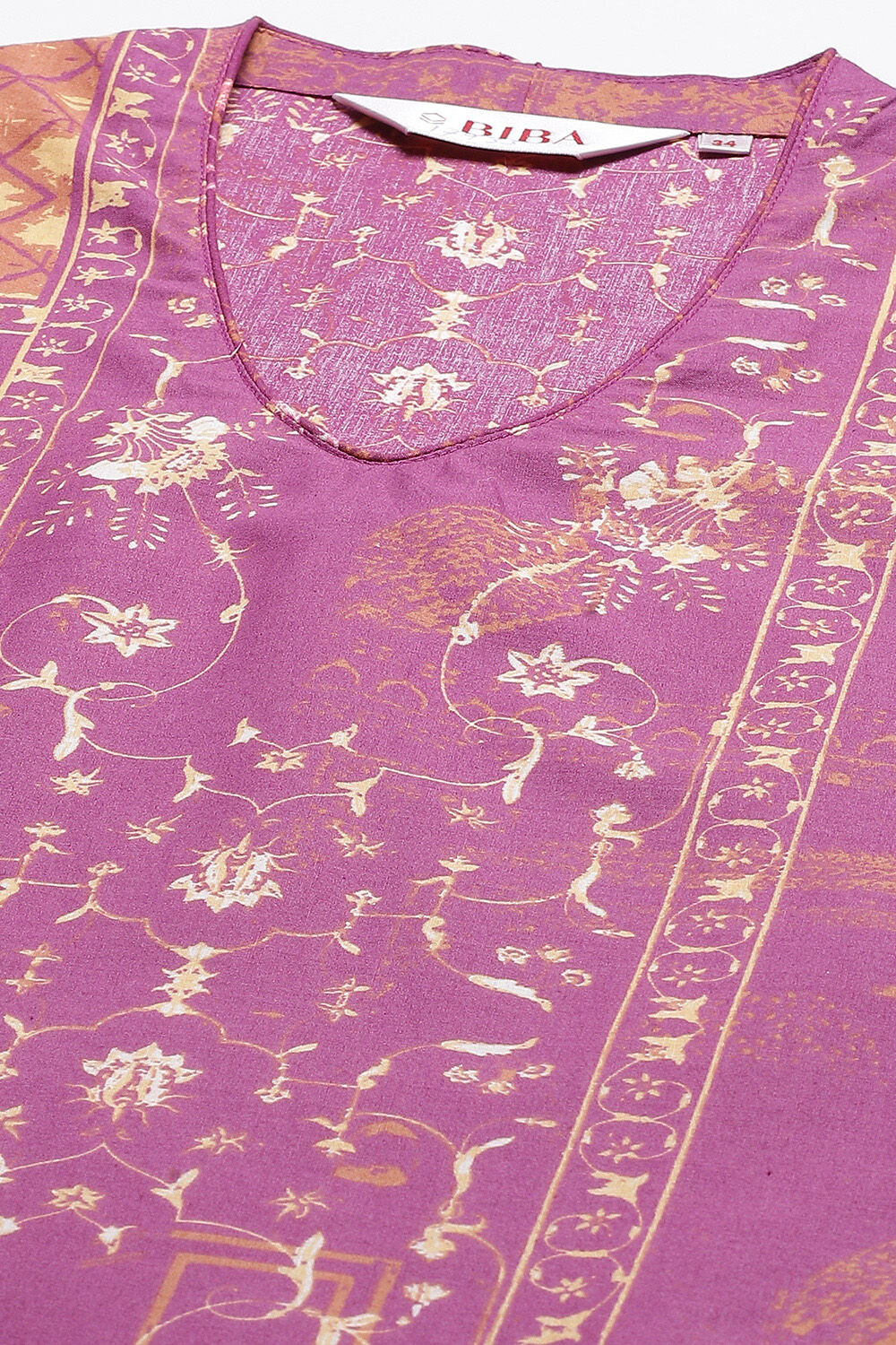 Purple Cotton Straight Printed Kurta image number 1