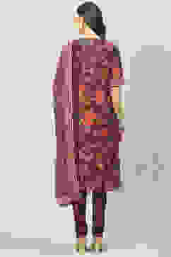 Wine Art Silk Straight Kurta Churidar Suit Set image number 4