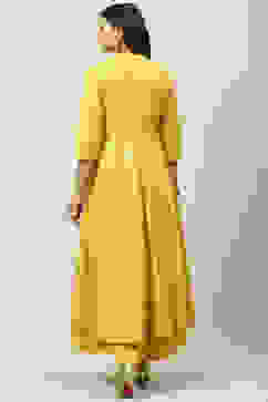 Ochre Cotton Flared Fusion Printed Dress image number 4