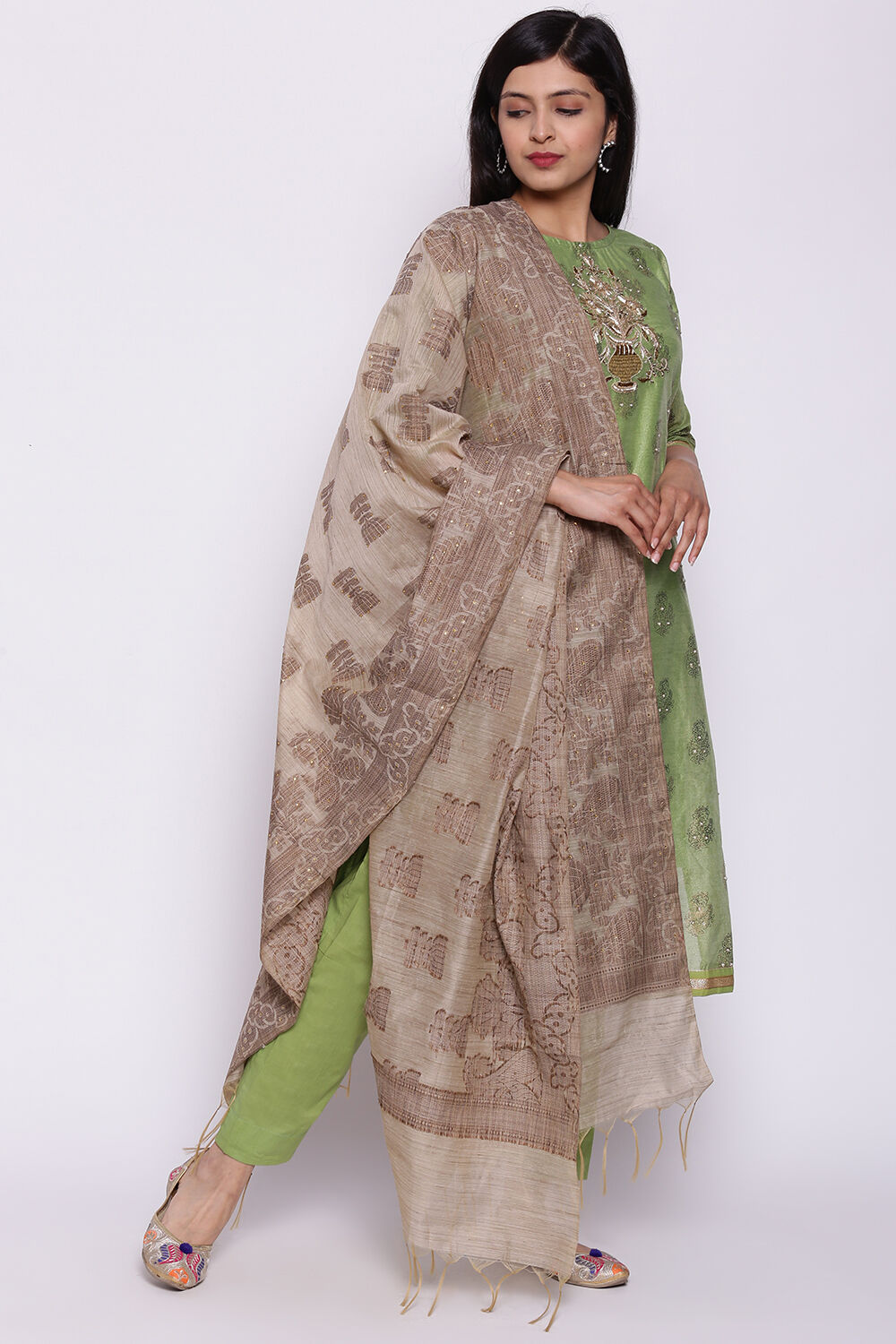 Off White Silk Unstitched Suit Set image number 5