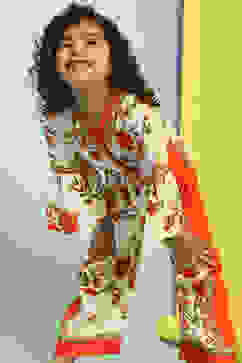 Cream-Colored and Rust Floral Straight Jumpsuit image number 0