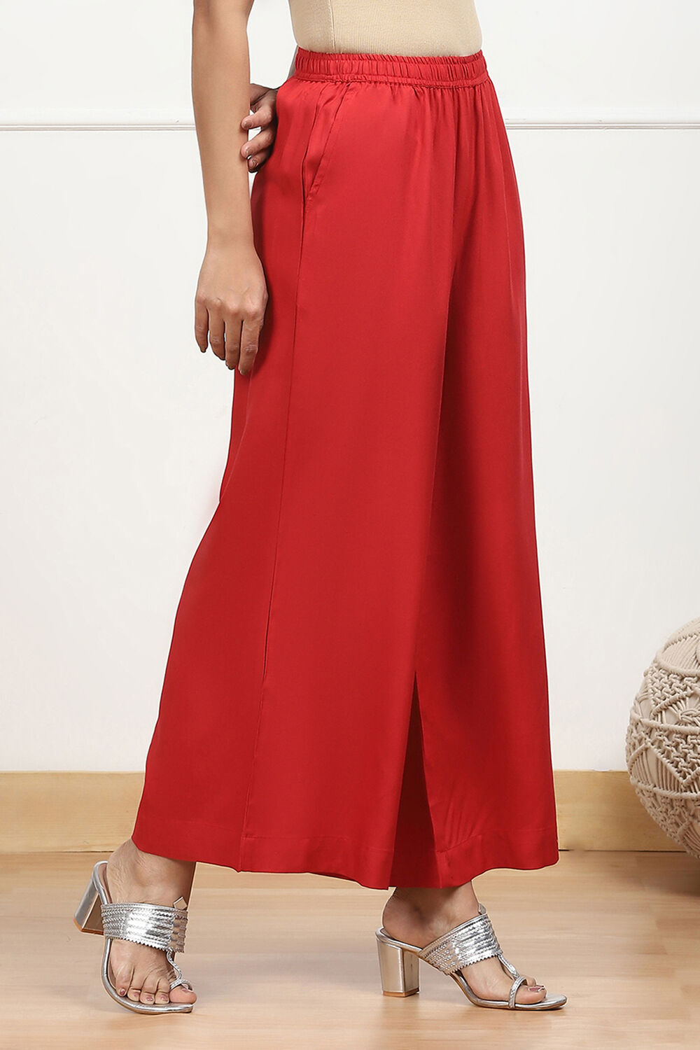 Navy Blue Viscose Solid Straight Palazzos image number 3