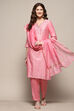 Pink Yard-Dyed Chanderi Kurta & Pants Suit Set image number 0