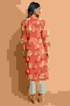 Brick Cotton Straight Kurta Pants Set image number 6