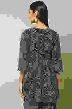 Black Cotton Blend Printed Kurti image number 4