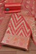 Hot Pink Poly Cotton Banarasi Unstitched Suit Set image number 0