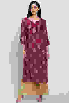 Maroon Viscose Straight Kurta image number 4