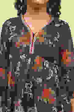 Black Polyester Printed Peplum Sharara Suit Set image number 1