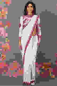 Rohit Bal Off White Chanderi Silk Solid Saree With Blouse image number 0