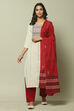Red Flex Machine Embroidered Unstitched Suit Set image number 1