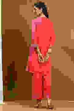 Pink Embroidered Straight Suit Set image number 4