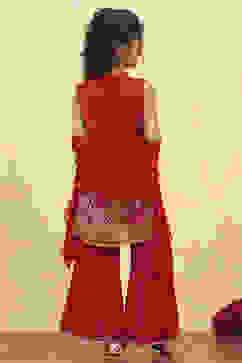 Red Viscose Rayon Printed Straight Sharara Suit Set image number 4