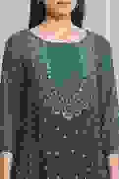 Blue Viscose Rayon Flared Kurta Pants Set image number 1