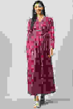 Berry Acrylic Flared Printed Dress image number 0