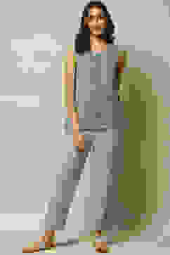 Marine Blue Cotton Yarndyed Pants image number 0