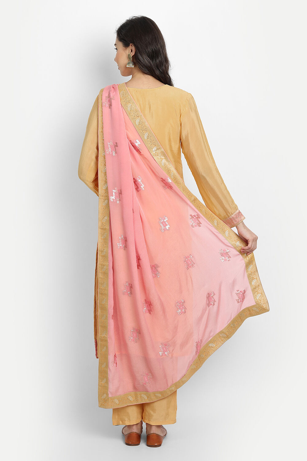 Cream Silk Blend Unstitched Suit Set image number 4