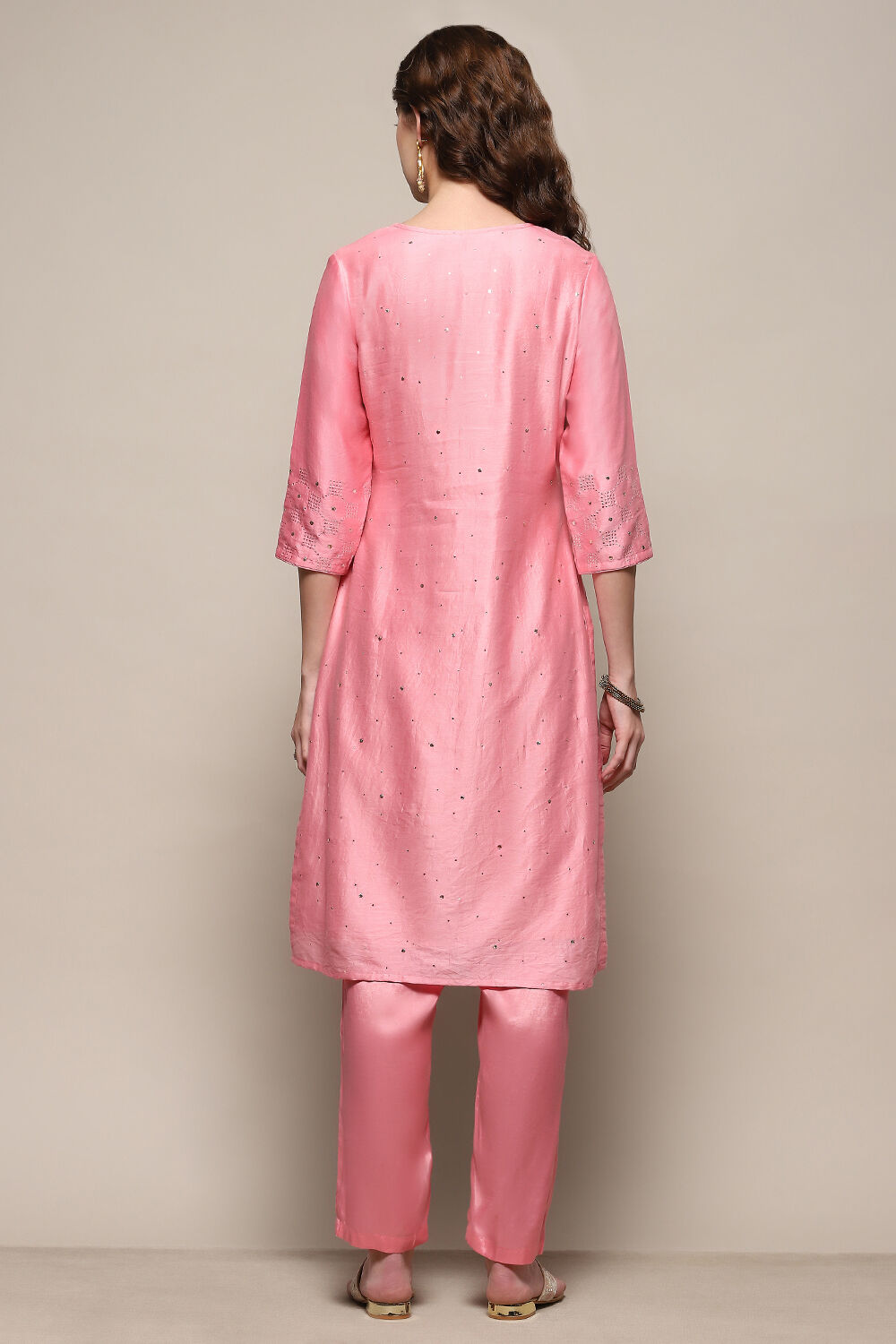 Pink Yard-Dyed Chanderi Kurta & Pants Suit Set image number 5