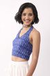 Royal Blue Cotton Abstrast Smocked Back Crop Top image number 1